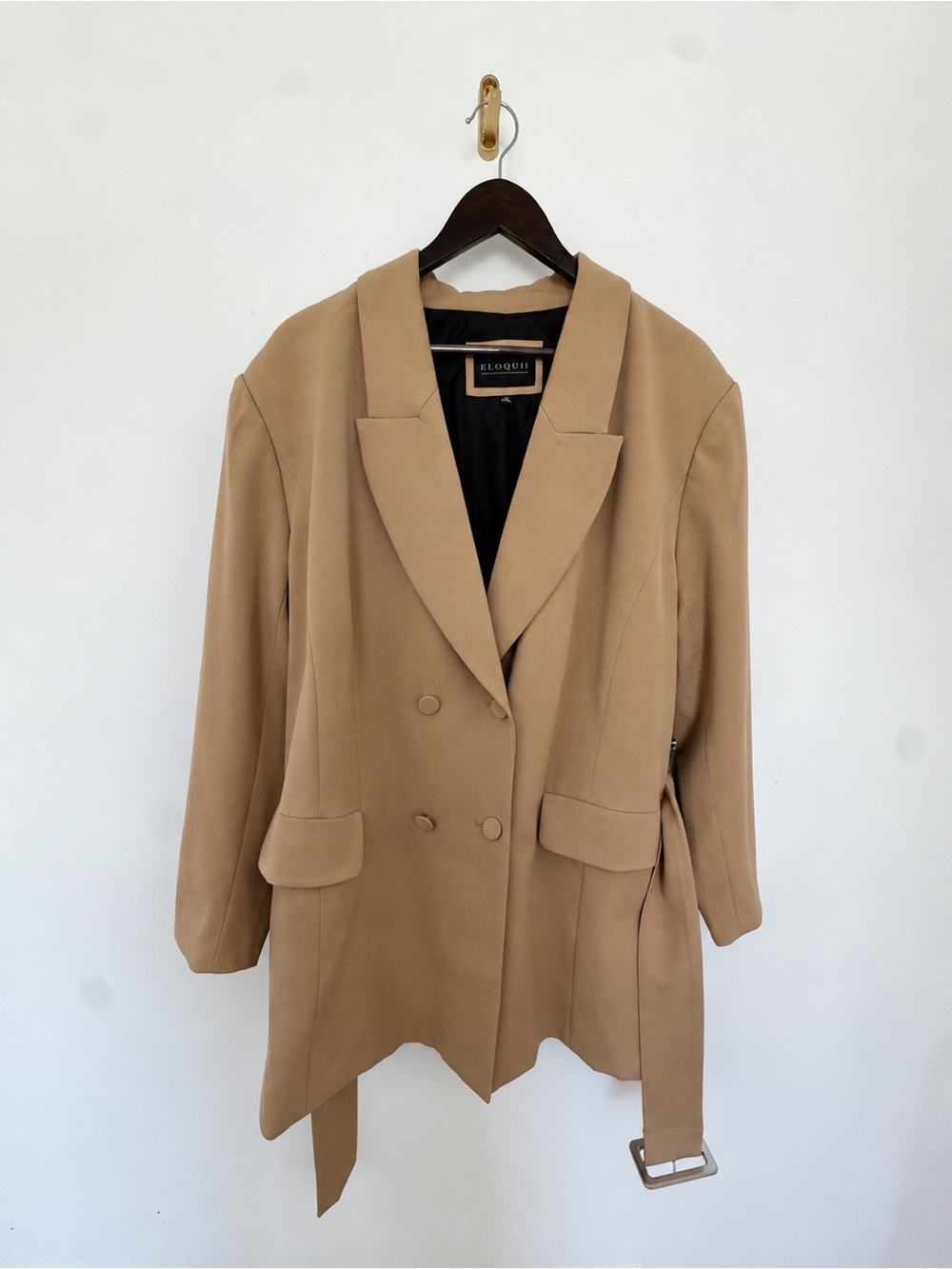 Eloquii Size 20 Camel Belted Longline Double Breasted Blazer NWT